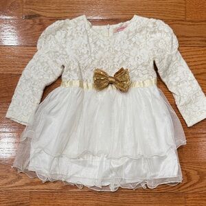Pauline Collection White Lace Dress with Gold Bow - size 4